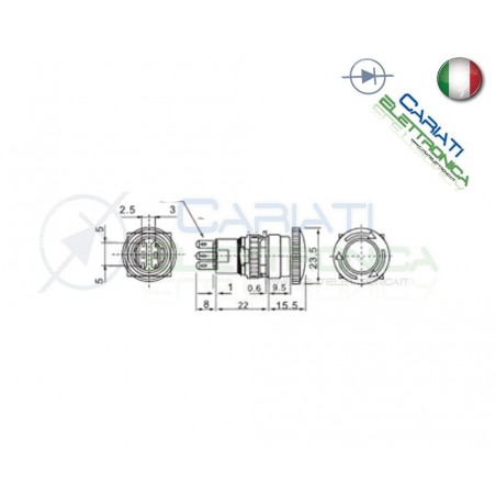 Interruttore rotativo rosso con Manopola da Pannello 6 pin DPDT 5A 250Vac