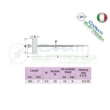 25 Pezzi Fascette 100x2,5mm Bianche con Targhetta Marcatore Generico