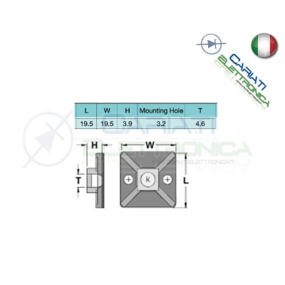 10 PEZZI Supporto Adesivo per Fascette Cablaggi PortaFascette 20 x 20 mm Generico