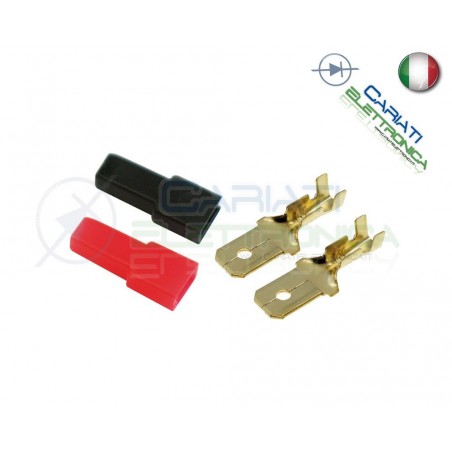 Kit 10 PEZZI Faston Maschio 6,35x0,8mm con 10 Coprifaston Rosso Nero