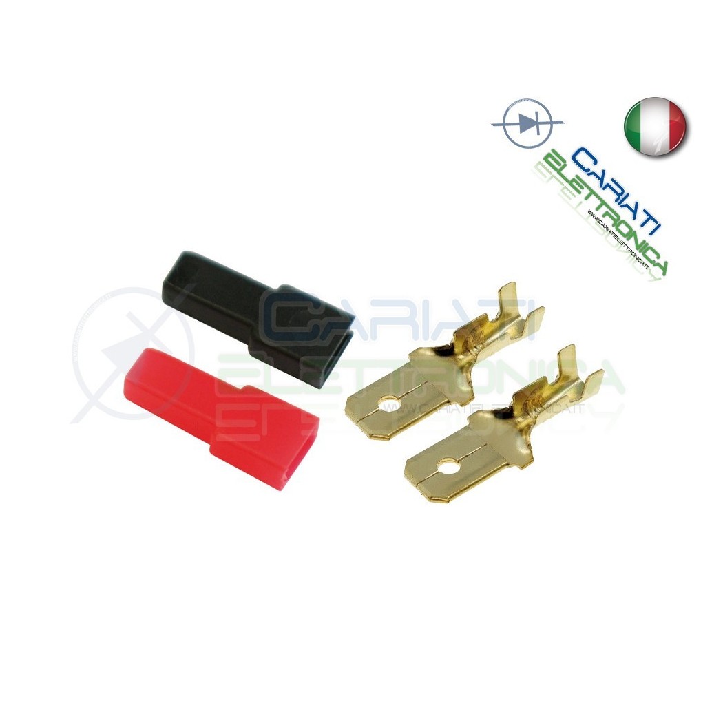 Kit 20 PEZZI Faston Maschio 6,35x0,8mm con 20 Coprifaston Rosso Nero