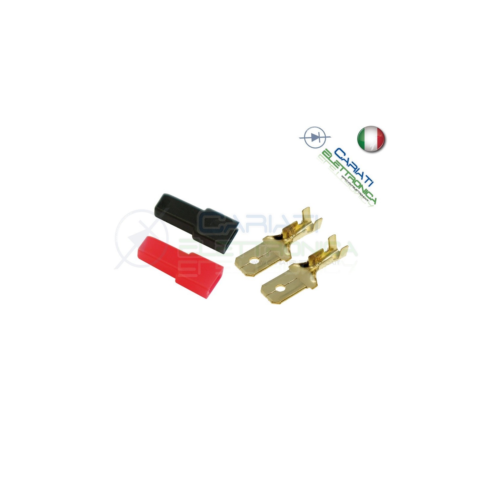 Kit 50 PEZZI Faston Maschio 6,35x0,8mm con 50 Coprifaston Rosso Nero