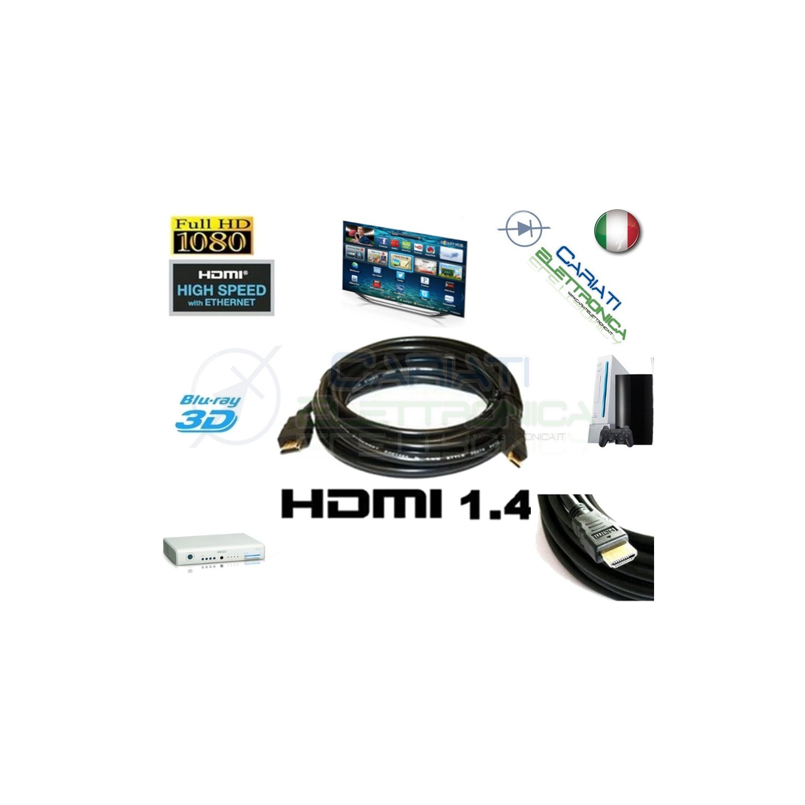 Cavo HDMI 1.4 5 Metri mt in RAME Tv Video Dvd Console PC BLU-RAY SatellitareGenerico