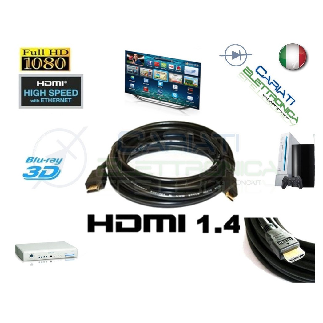 5 PEZZI Cavo HDMI 1.4 10 Metri mt in RAME Tv Video Dvd Console PC BLU-RAY