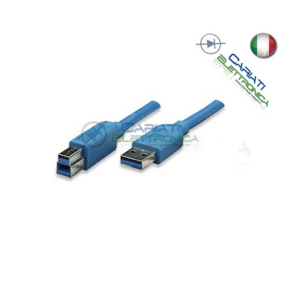 Cavo USB 3.0 tipo A B M M 3m 3 m mt blu Presa Connettore Spina Maschio