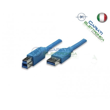 Cavo USB 3.0 tipo A B M M 3m 3 m mt blu Presa Connettore Spina MaschioGenerico