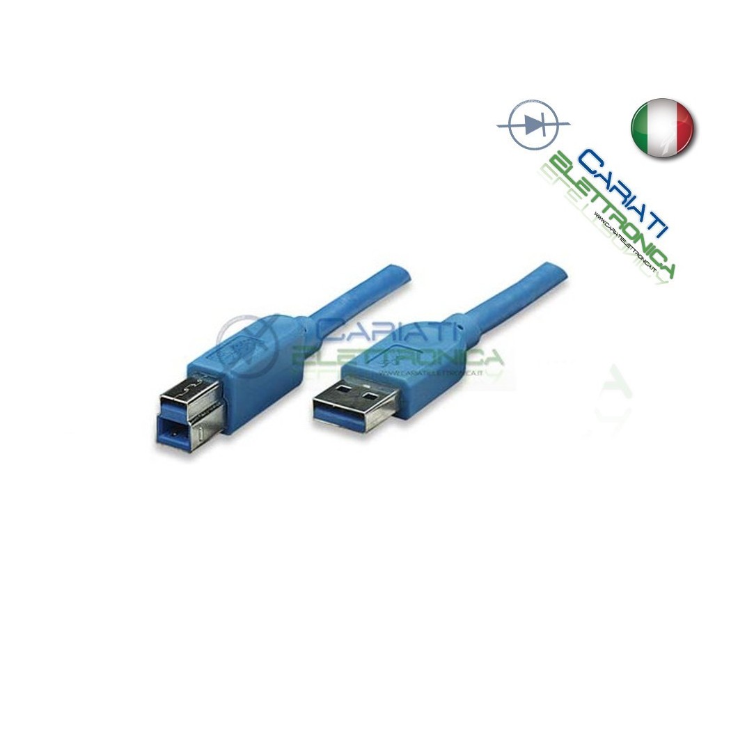 5 PEZZI Cavo USB 3.0 tipo A B M M 3m 3 m mt blu Presa Connettore Spina MaschioGenerico