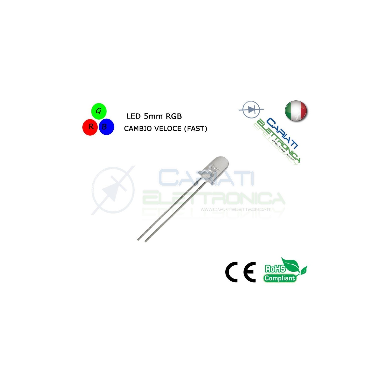 100 pz Led RGB 5mm 2 pin 8000mcd CAMBIO VELOCE FAST alta luminosità