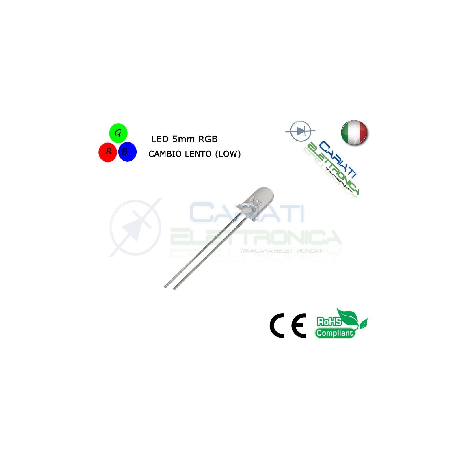 10pz Led RGB 5mm 2 pin 8000mcd CAMBIO LENTO LOW alta luminosità