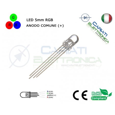 10 pz Led RGB 5mm 4 pin 8000mcd ANODO COMUNE alta luminosità