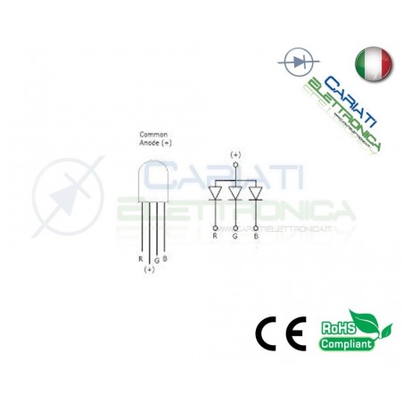 10 pz Led RGB 5mm 4 pin 8000mcd ANODO COMUNE alta luminosità