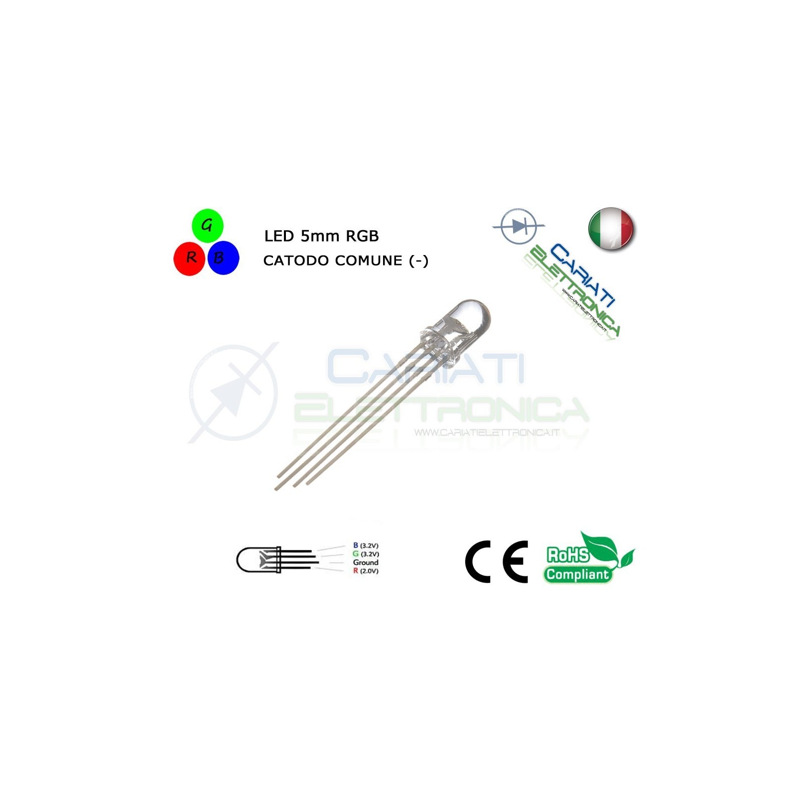 10 pz Led RGB 5mm 4 pin 8000mcd CATODO COMUNE alta luminosità