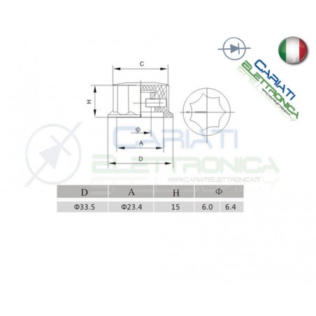 MANOPOLA POMELLO KNOB FENDER POTENZIOMETRO AUDIO ASSE 6mm D 33.5mm