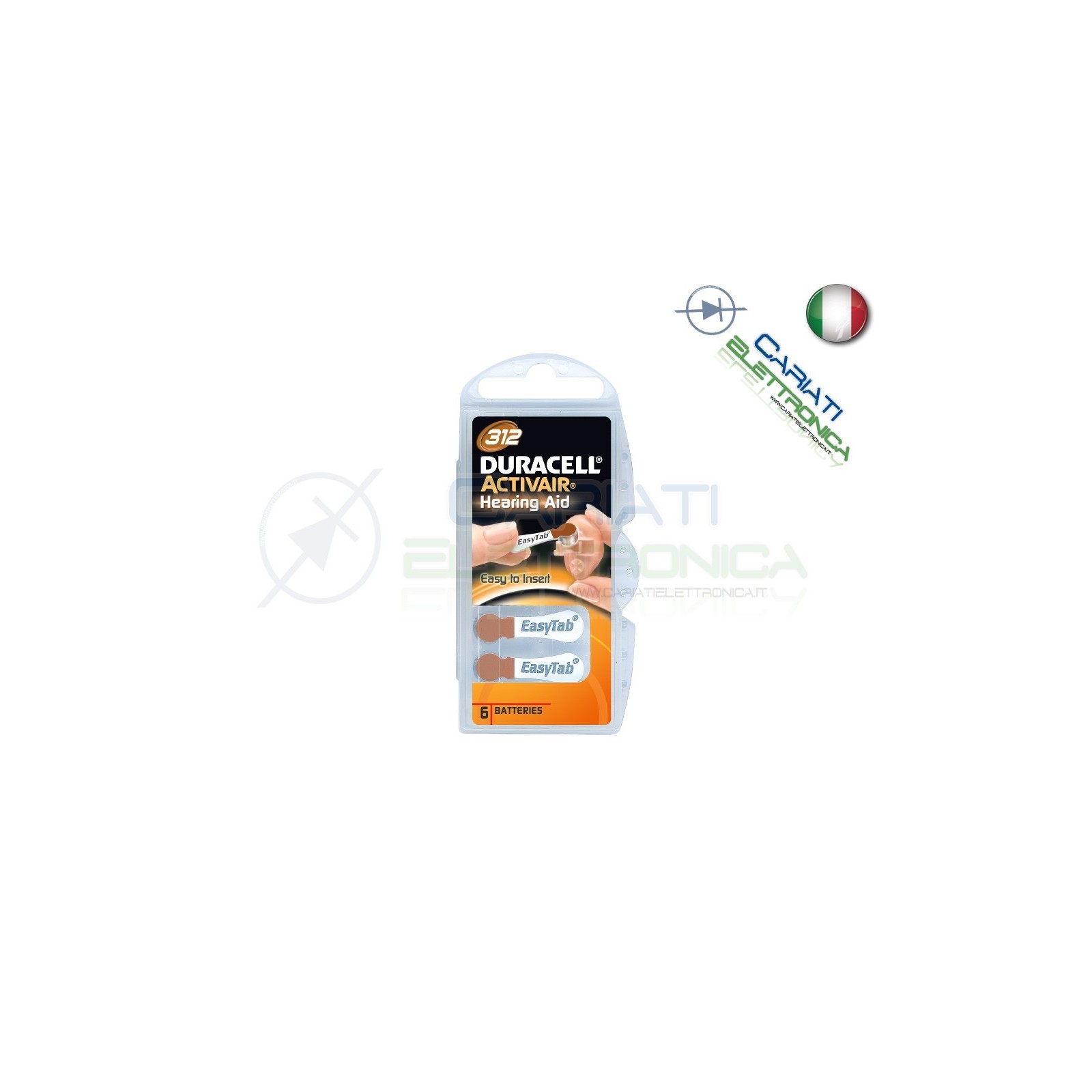 6 Pile Batterie per Apparecchi Acustici Protesi Acustiche DURACELL 312 Duracell