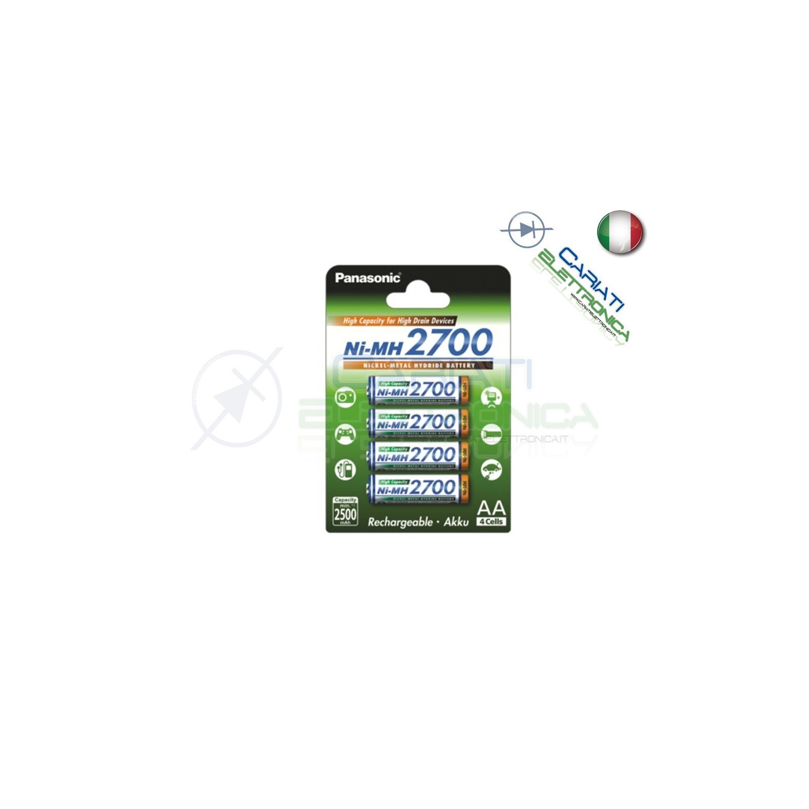 4 Pile Batterie Ricaricabili Sanyo AA 2700 mAh Batteria RicaricabilePanasonic