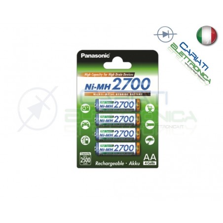 4 Pile Batterie Ricaricabili Sanyo AA 2700 mAh Batteria RicaricabilePanasonic