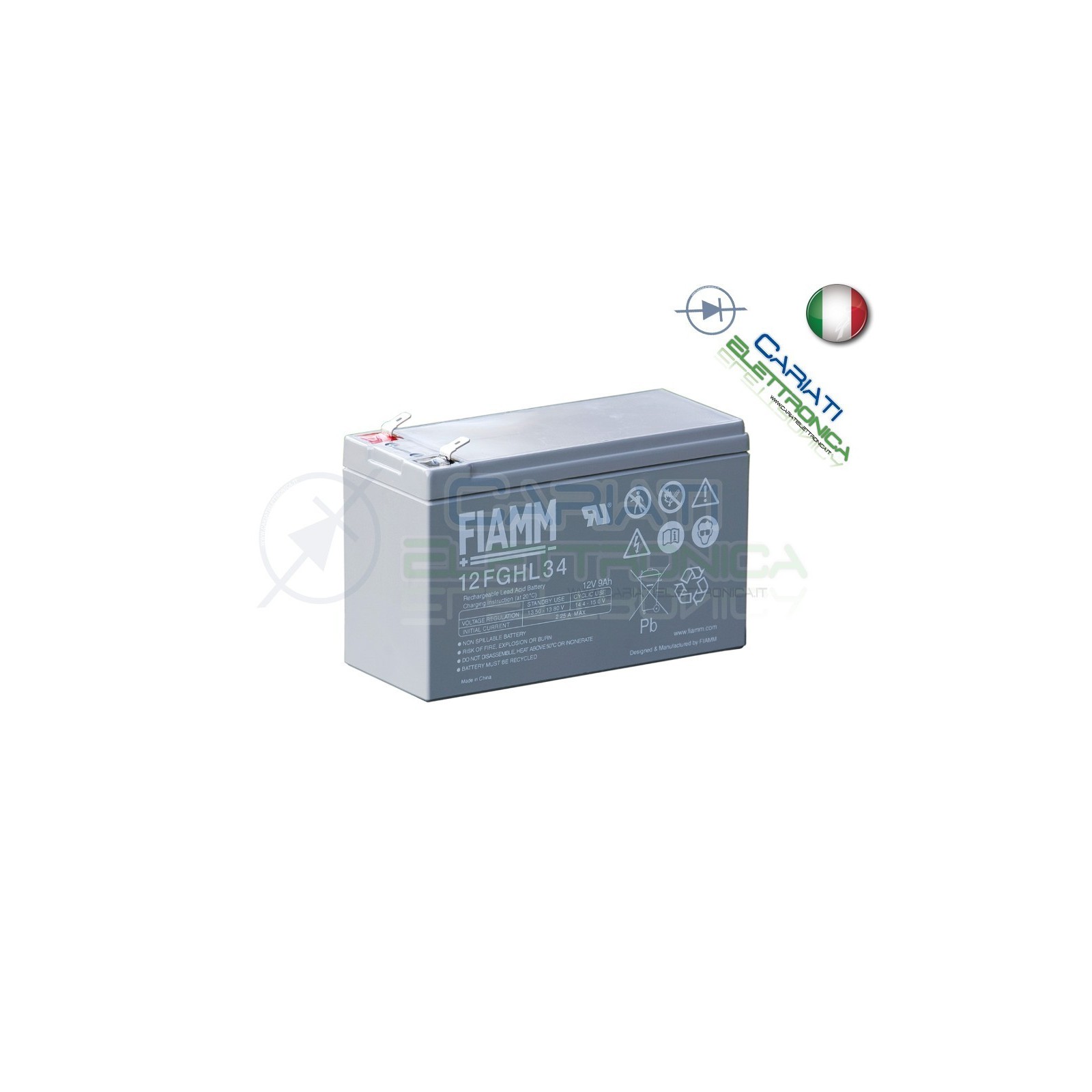 BATTERIA ERMETICA AL PIOMBO RICARICABILE FIAMM 12FGHL34 12V 9Ah UPS ALLARMEFiamm