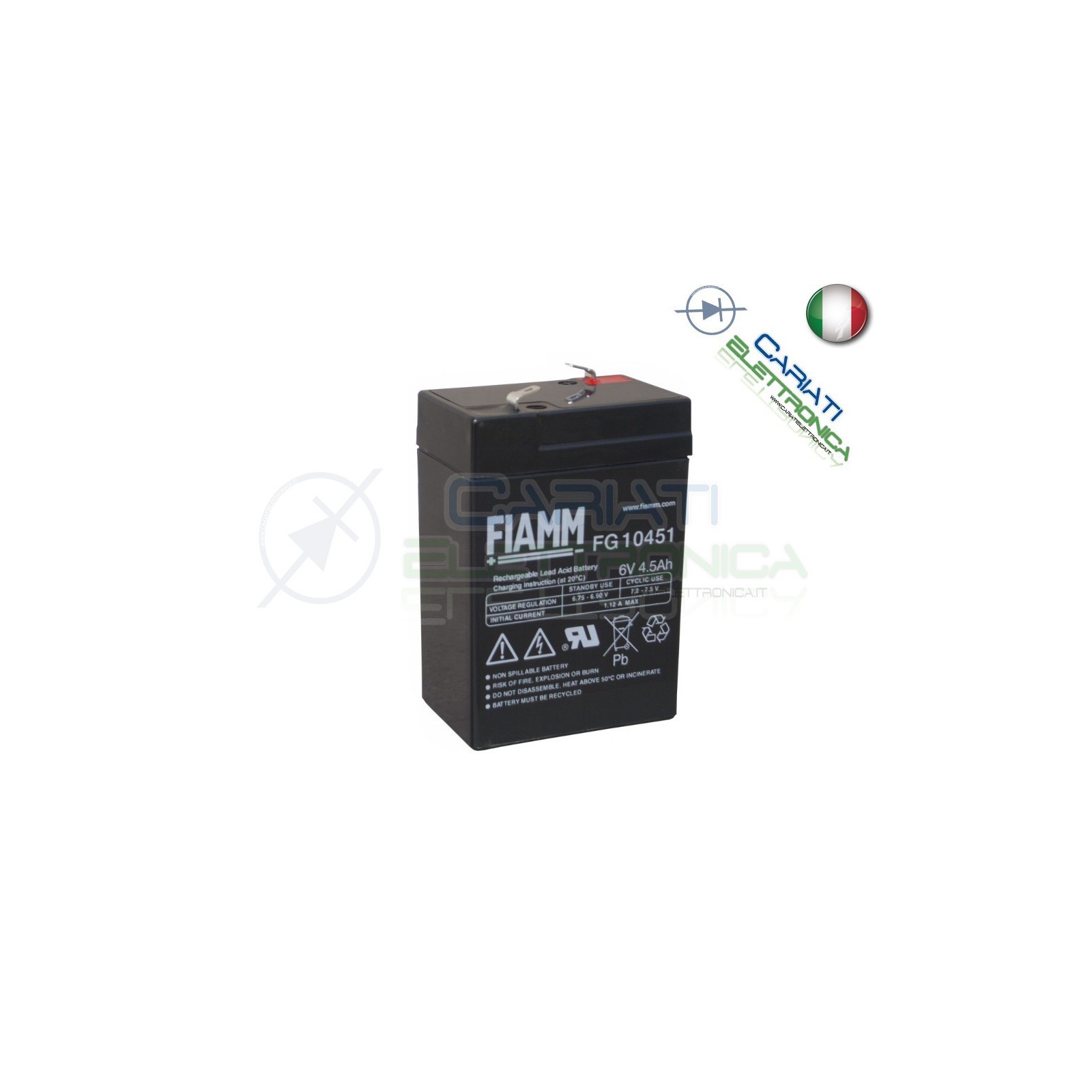 BATTERIA ERMETICA AL PIOMBO RICARICABILE FIAMM FG10451 6V 4,5AhFiamm