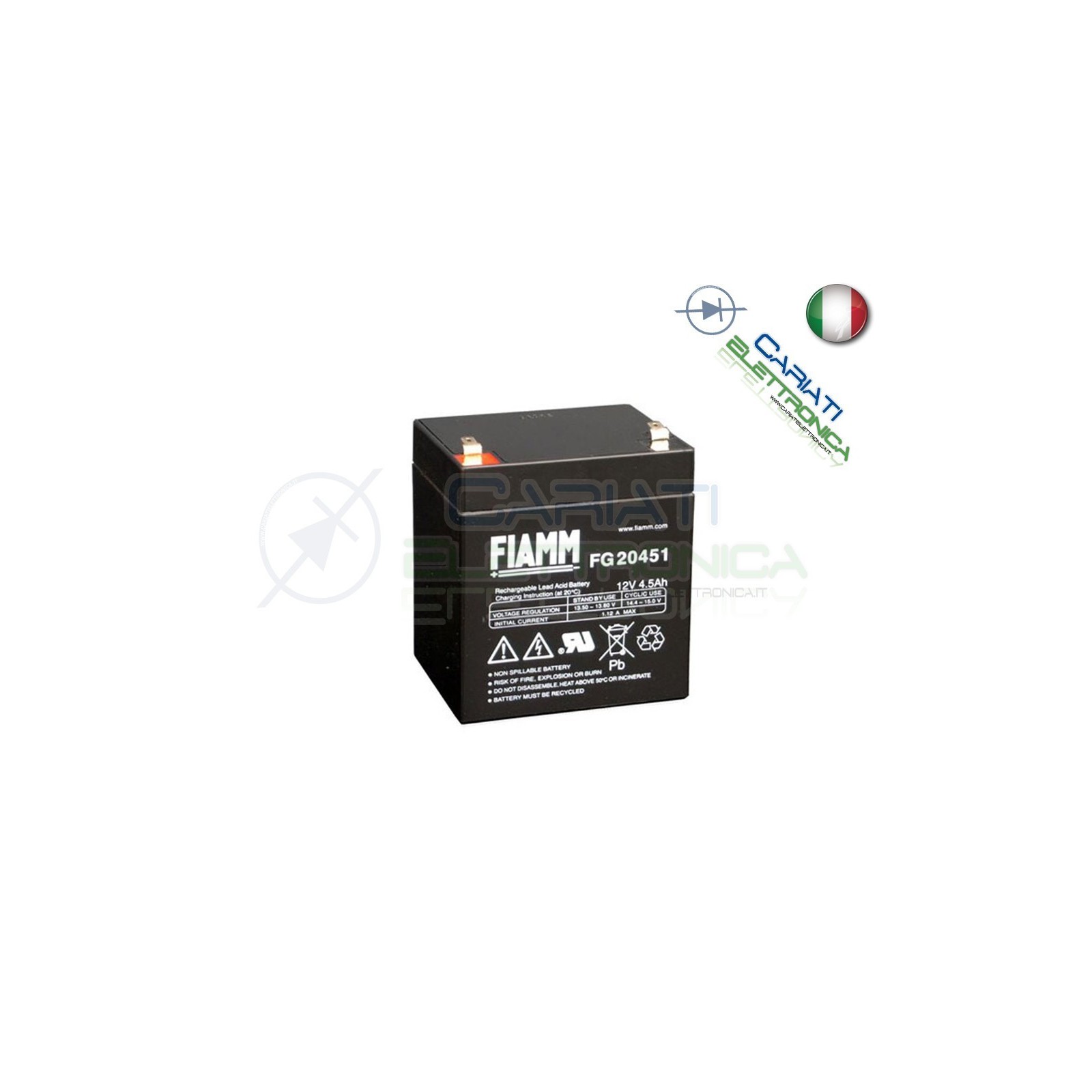 BATTERIA ERMETICA AL PIOMBO RICARICABILE FIAMM FG20451 12V 4,5AhFiamm