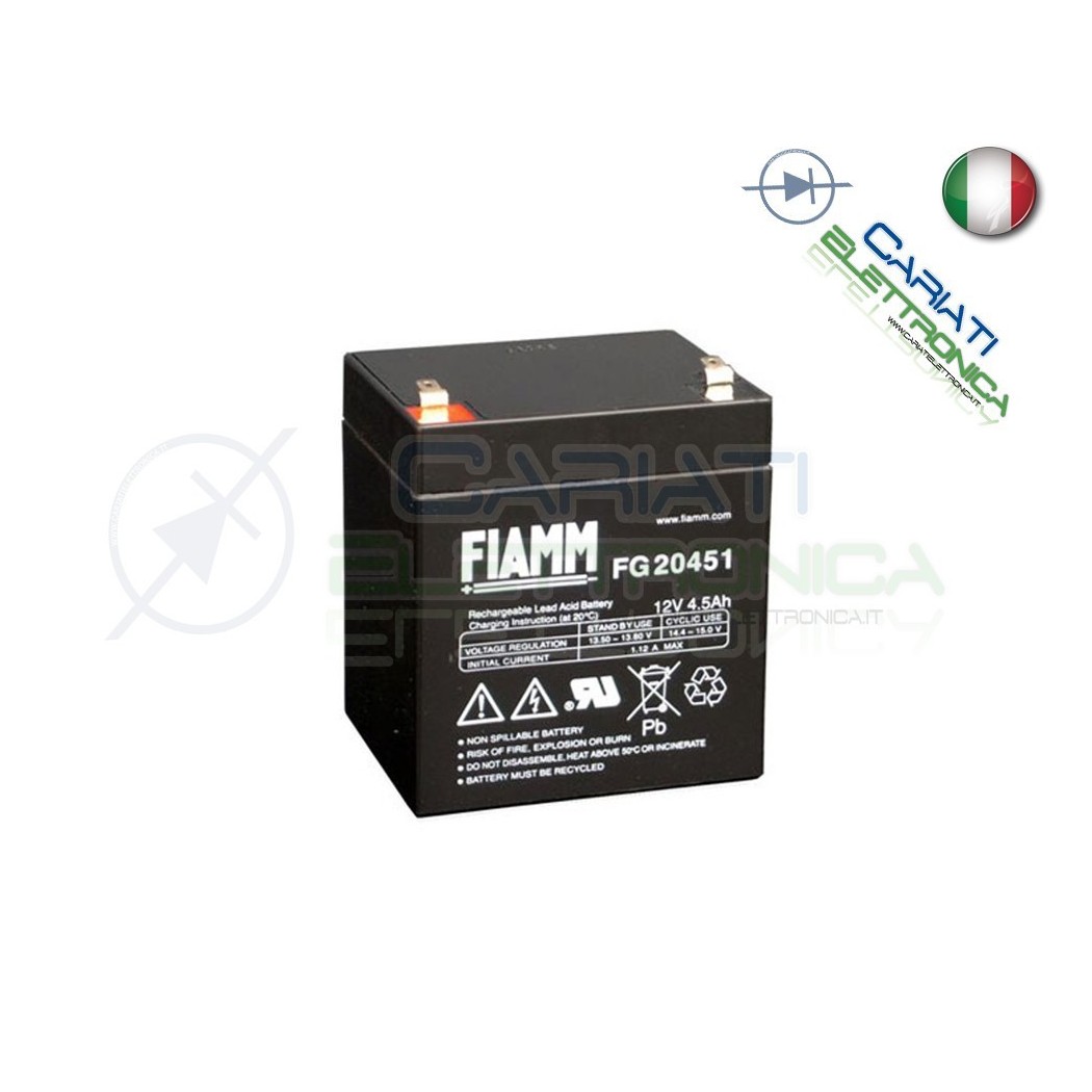 BATTERIA ERMETICA AL PIOMBO RICARICABILE FIAMM FG20451 12V 4,5AhFiamm