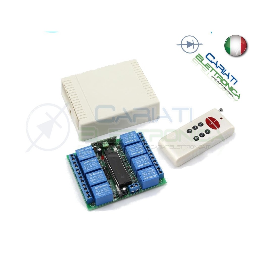 Scheda Ricevente Ricevitore 12V 433 Mhz 8 Relè Canali con Telecomando