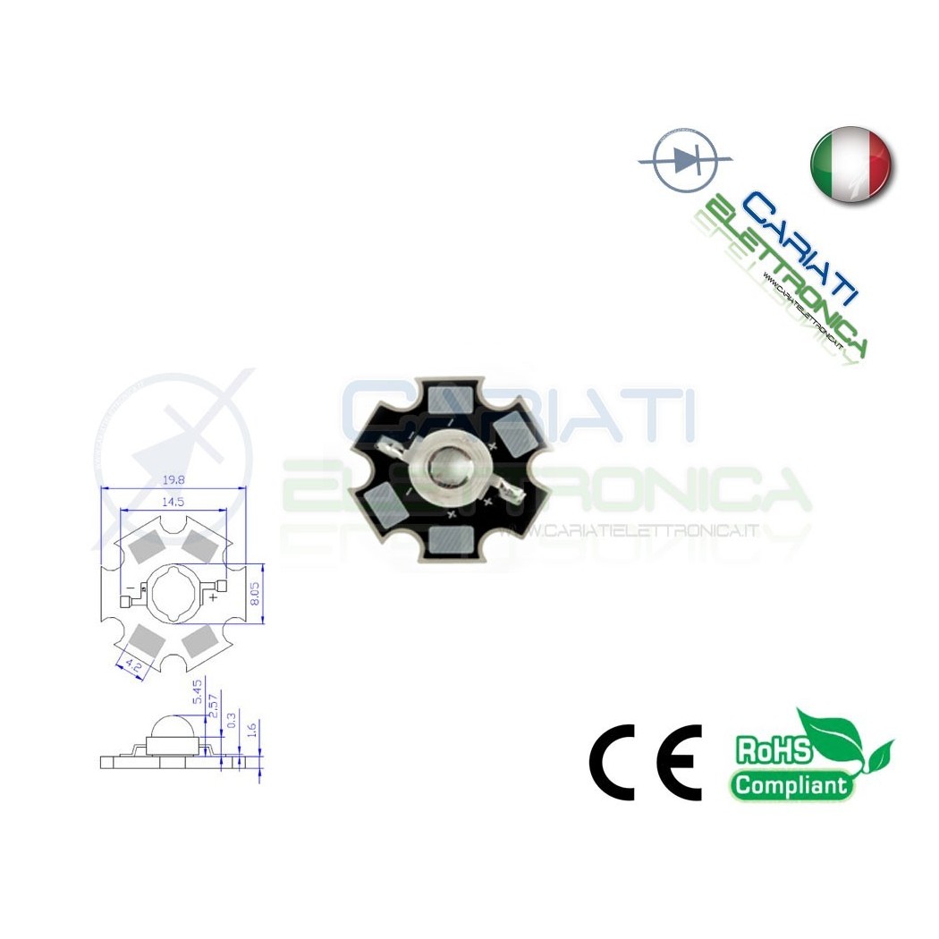 5 pz Led Power ROSSO 620nm 3W 3 Watt 90 Lumen Lm 700mA