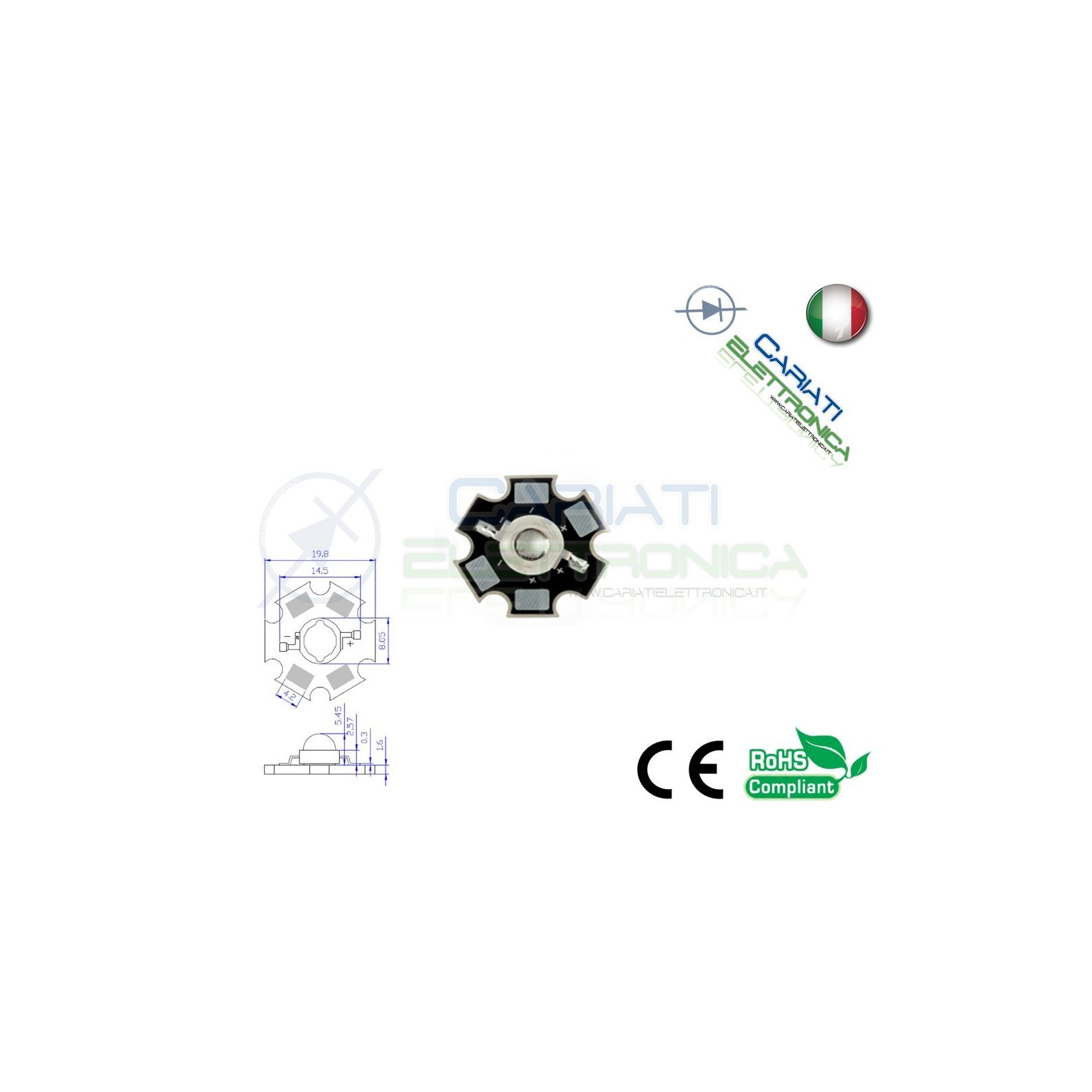 10 pz Led Power VERDE 515nm 3W 3 Watt 200 Lumen Lm 700mA