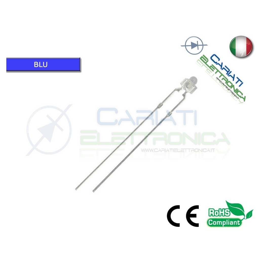 100 pz Led 1,8mm BLU 5000mcd Alta Luminosità