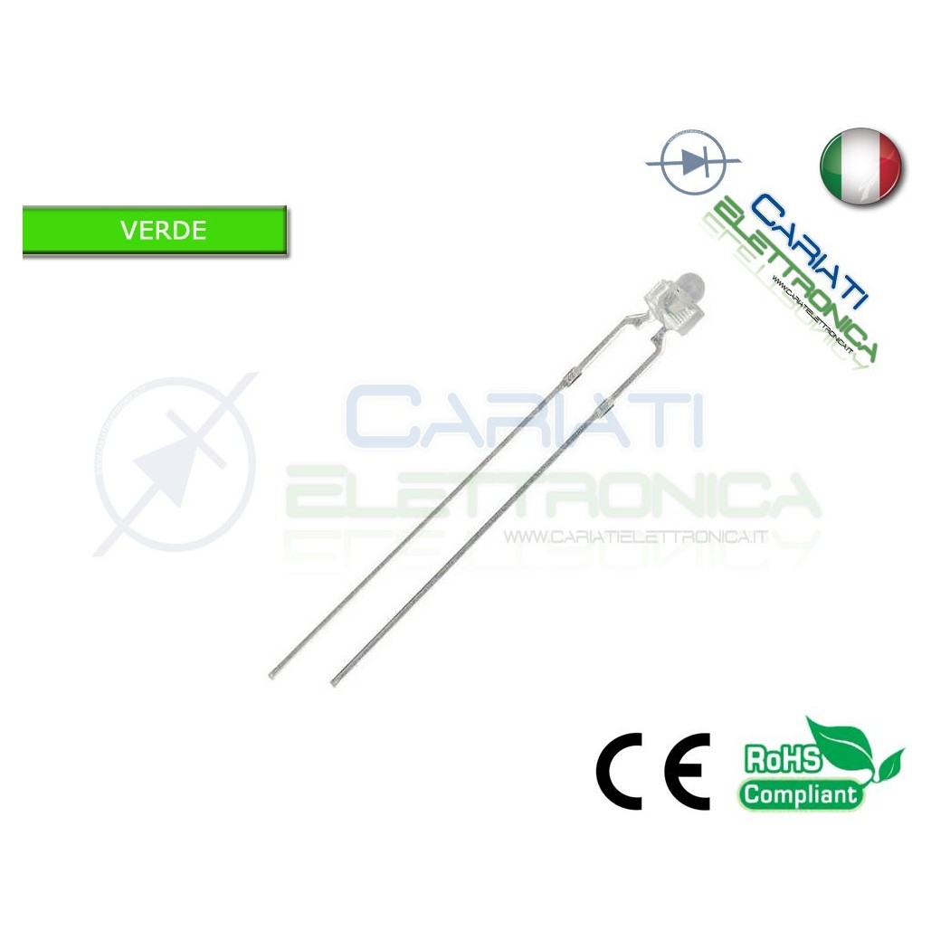 50 pz Led 1,8mm Verdi Verde 15000mcd Alta Luminosità
