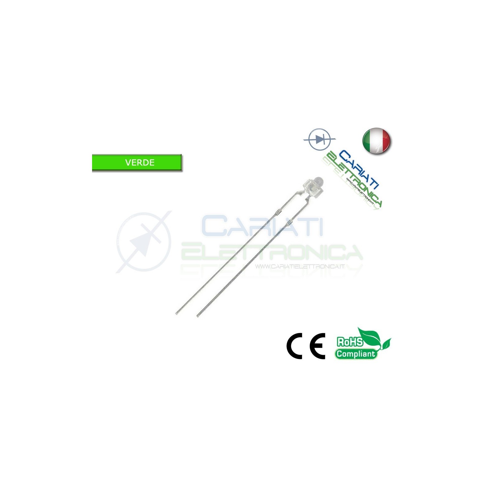 100 pz Led 1,8mm Verdi Verde 15000mcd Alta Luminosità
