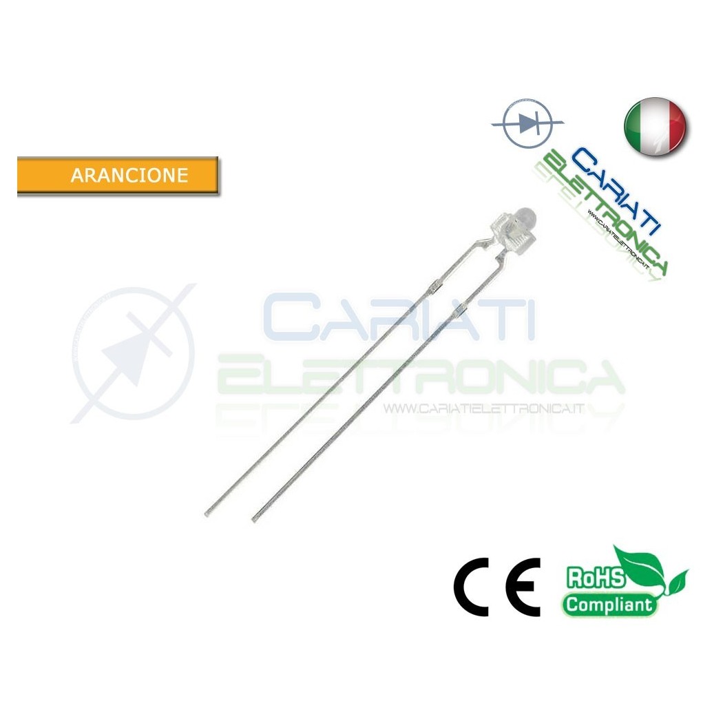 100 pz Led 1,8mm Arancioni 5000mcd Alta Luminosità