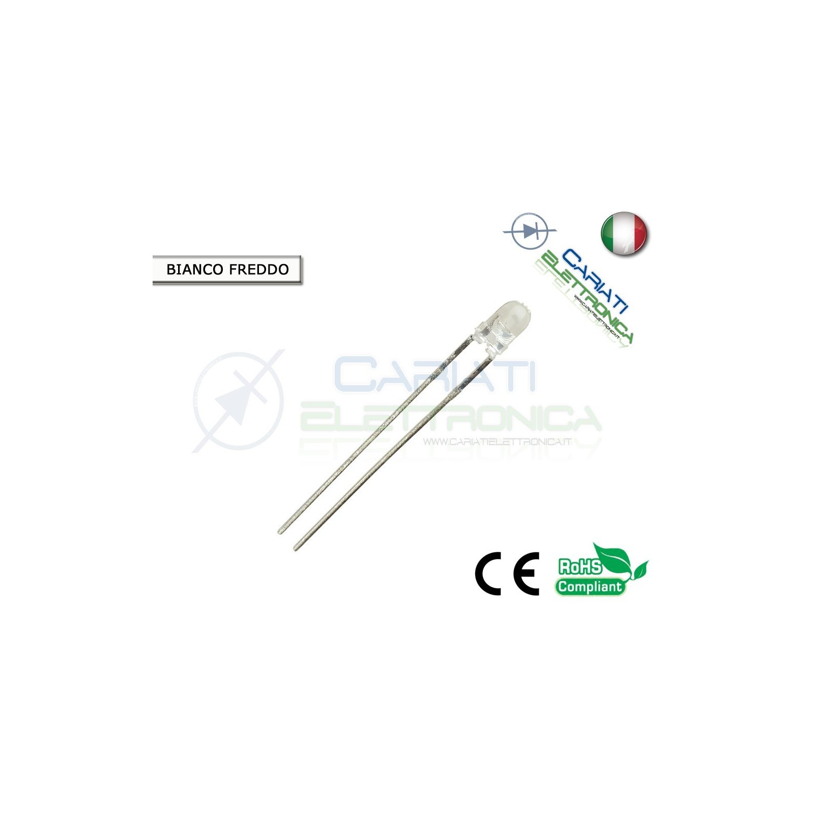 10 pz Led 3mm Bianchi Bianco Freddo 20000mcd alta luminosità