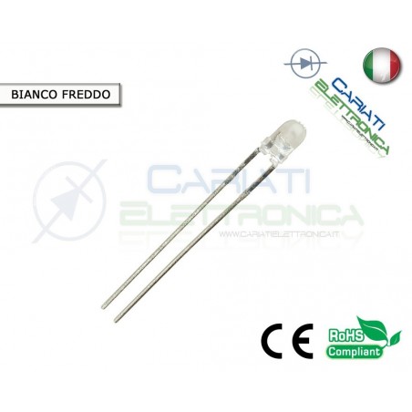 500 pz Led 3mm Bianchi Bianco Freddo 20000mcd alta luminosità