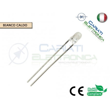 500 pz Led 3mm Bianco Caldo 13000mcd alta luminosità