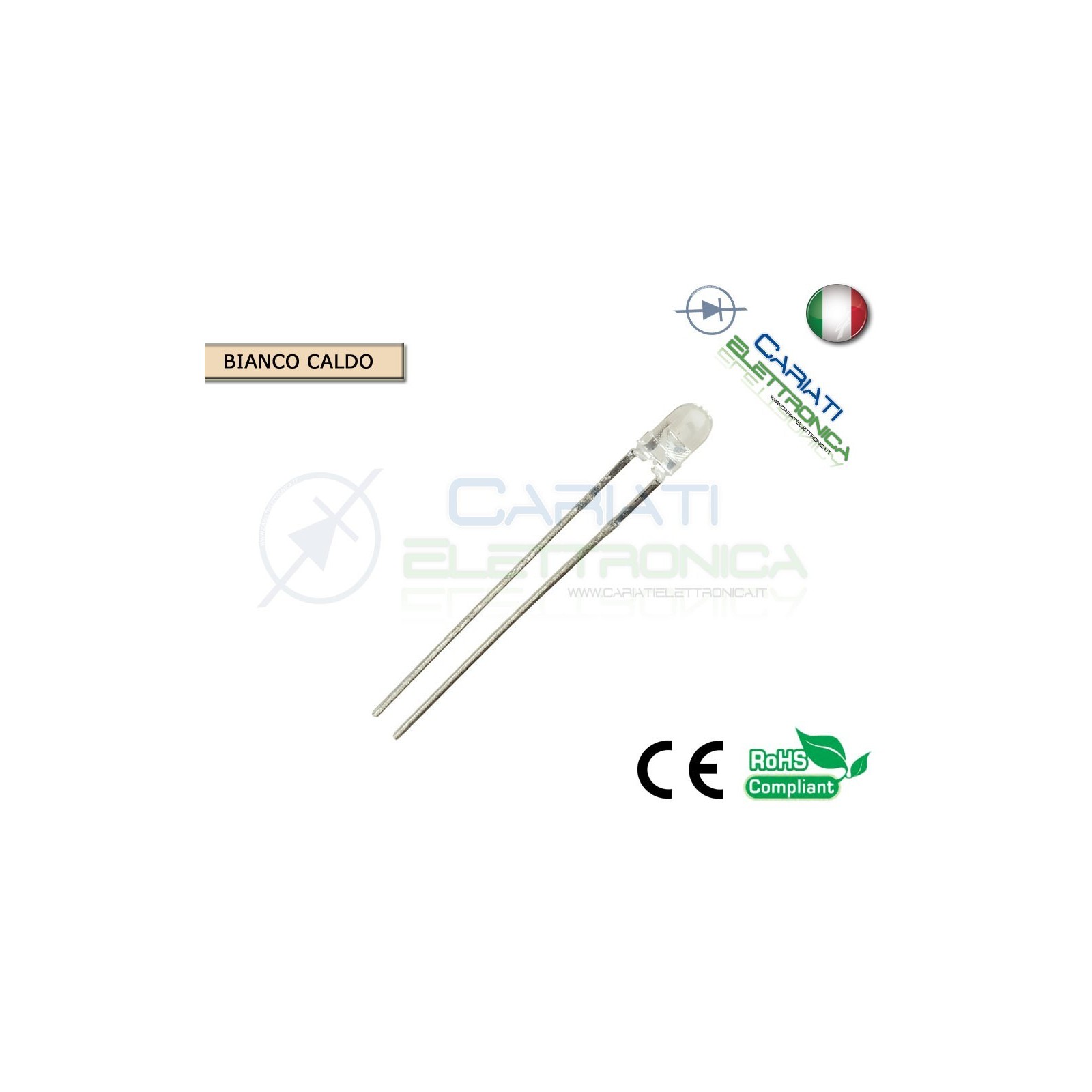 1000 pz Led 3mm Bianco Caldo 13000mcd alta luminosità