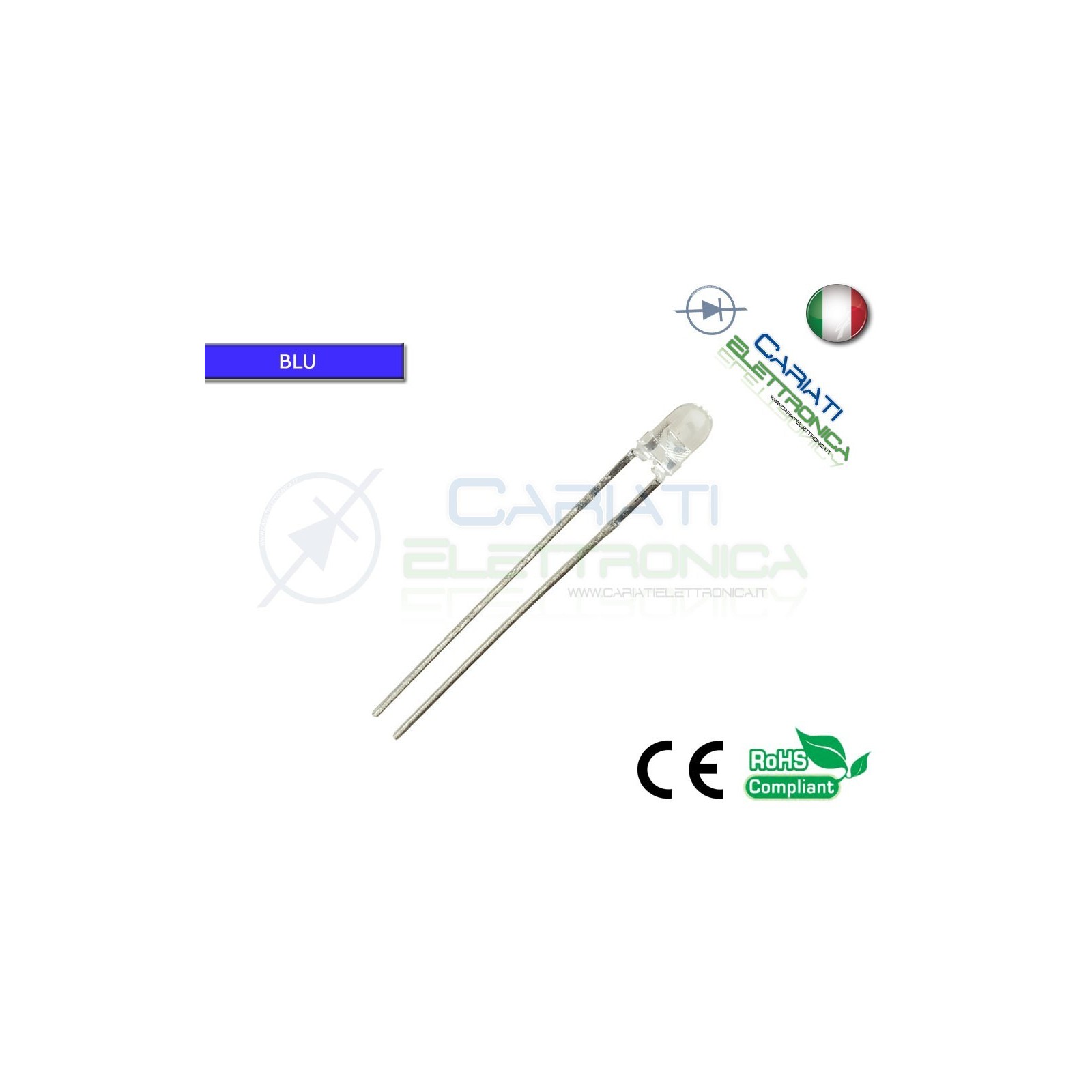 10 pz Led 3mm Blu 8000mcd alta luminosità