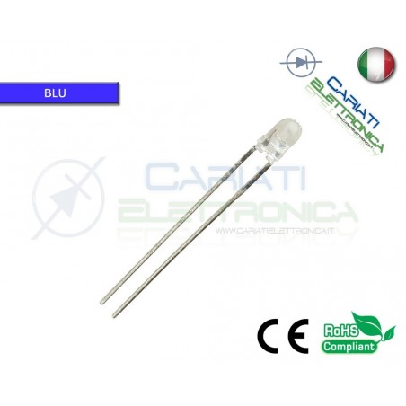 10 pz Led 3mm Blu 8000mcd alta luminosità