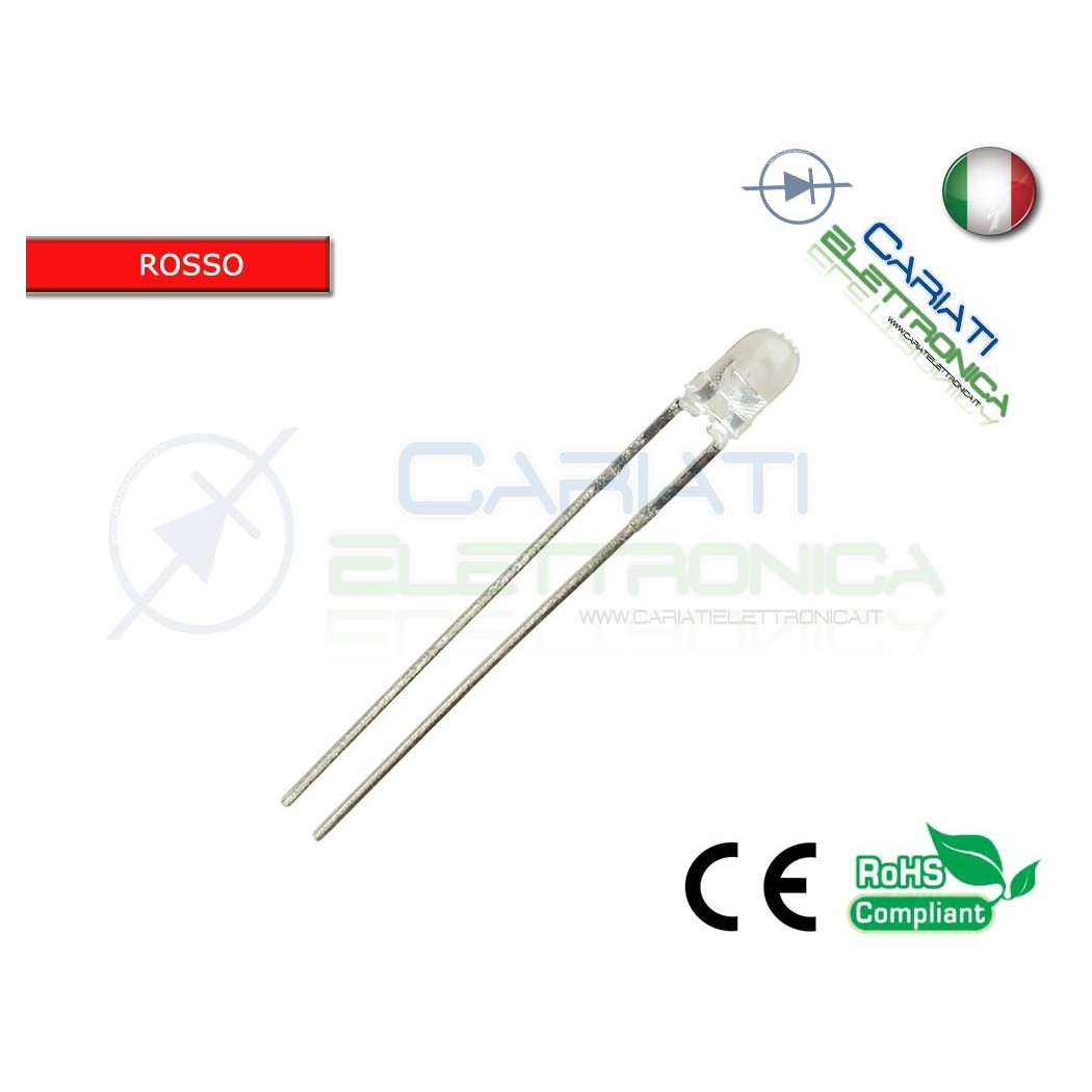 10 PZ Led 3mm Rossi Rosso 6000mcd alta luminositàGenerico