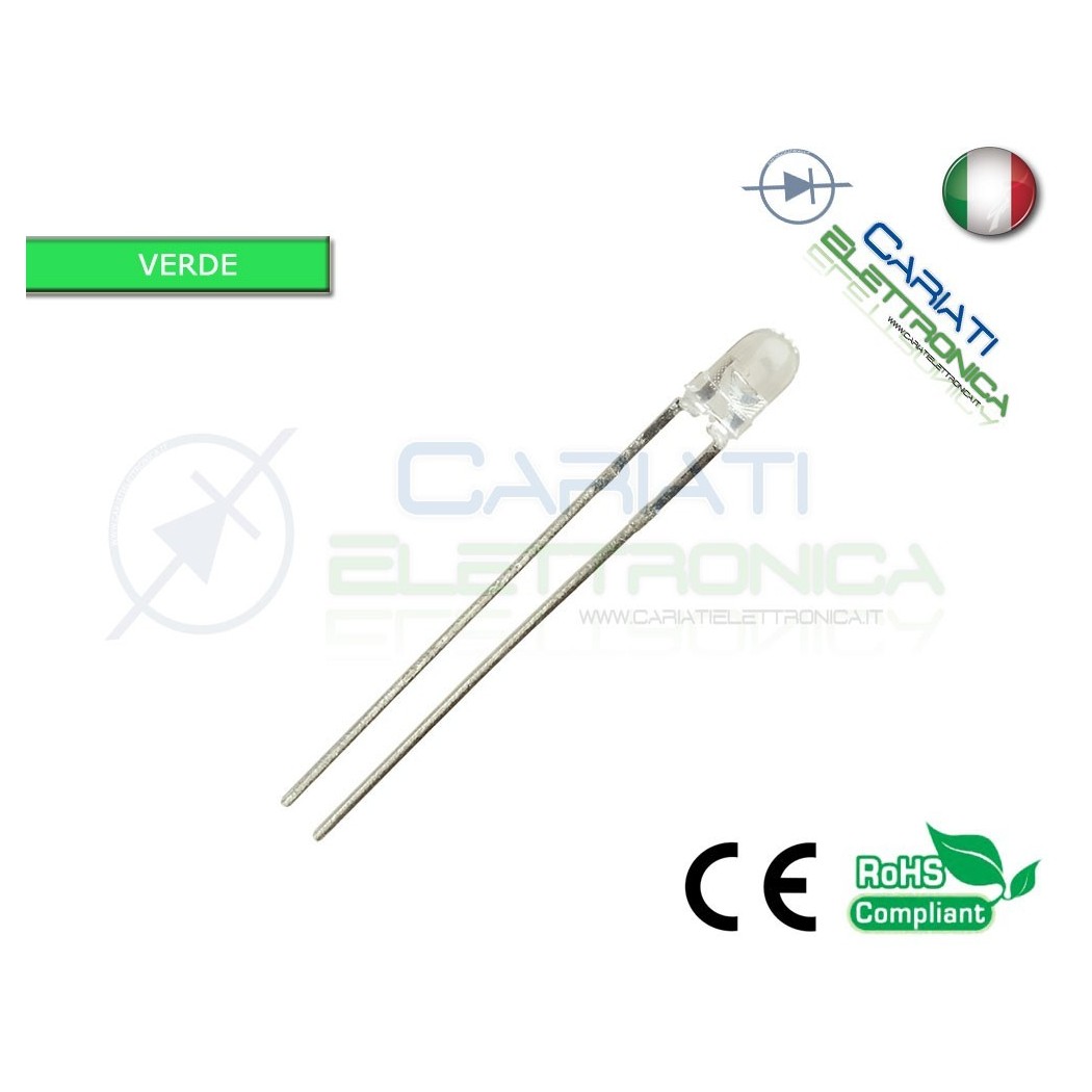 20 pz Led 3mm Verdi 10000mcd alta luminosità