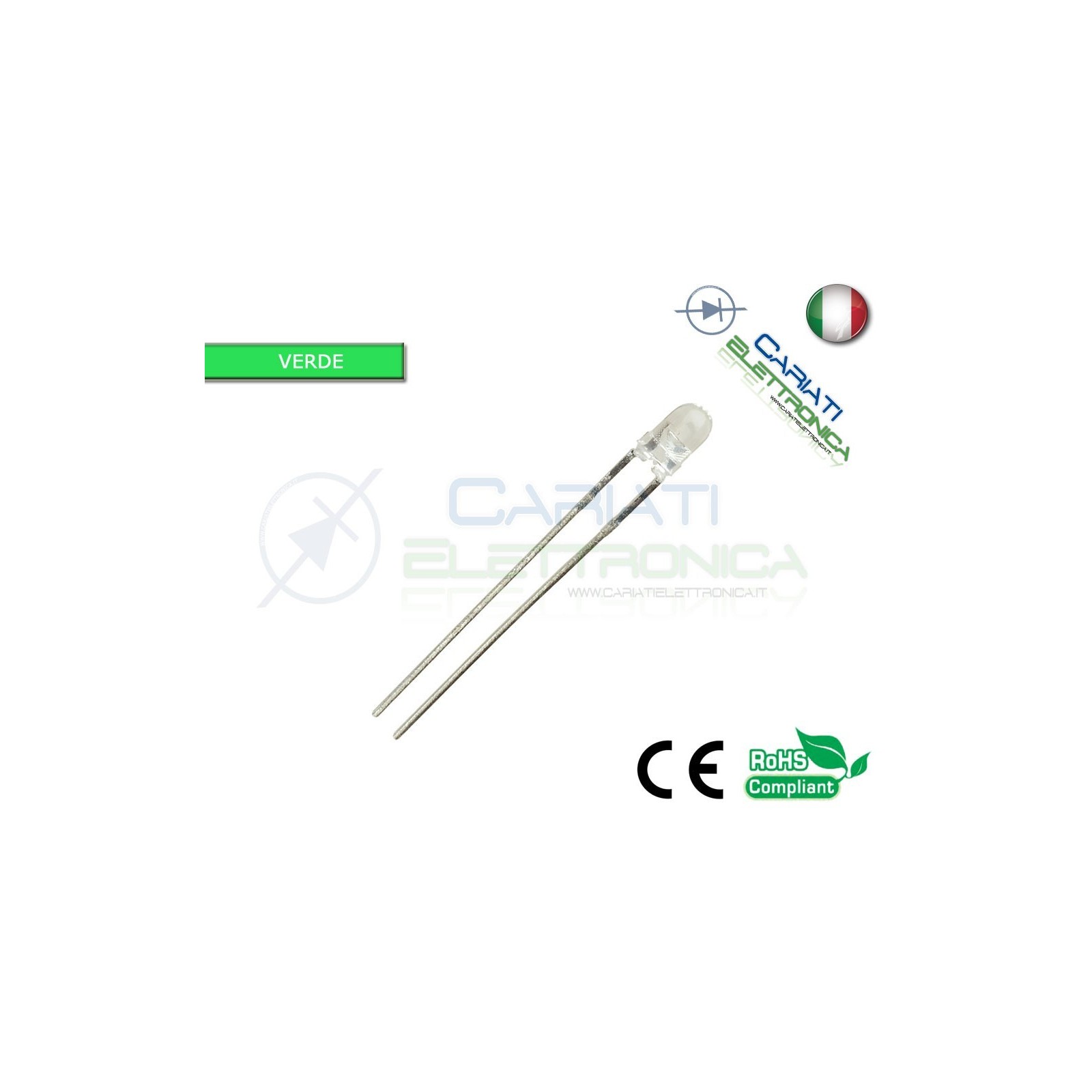 10 pz Led 3mm Verdi 10000mcd alta luminosità