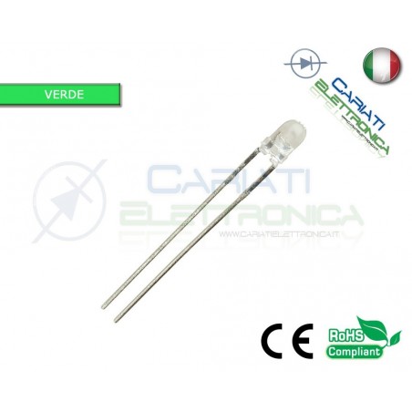 10 pz Led 3mm Verdi 10000mcd alta luminosità