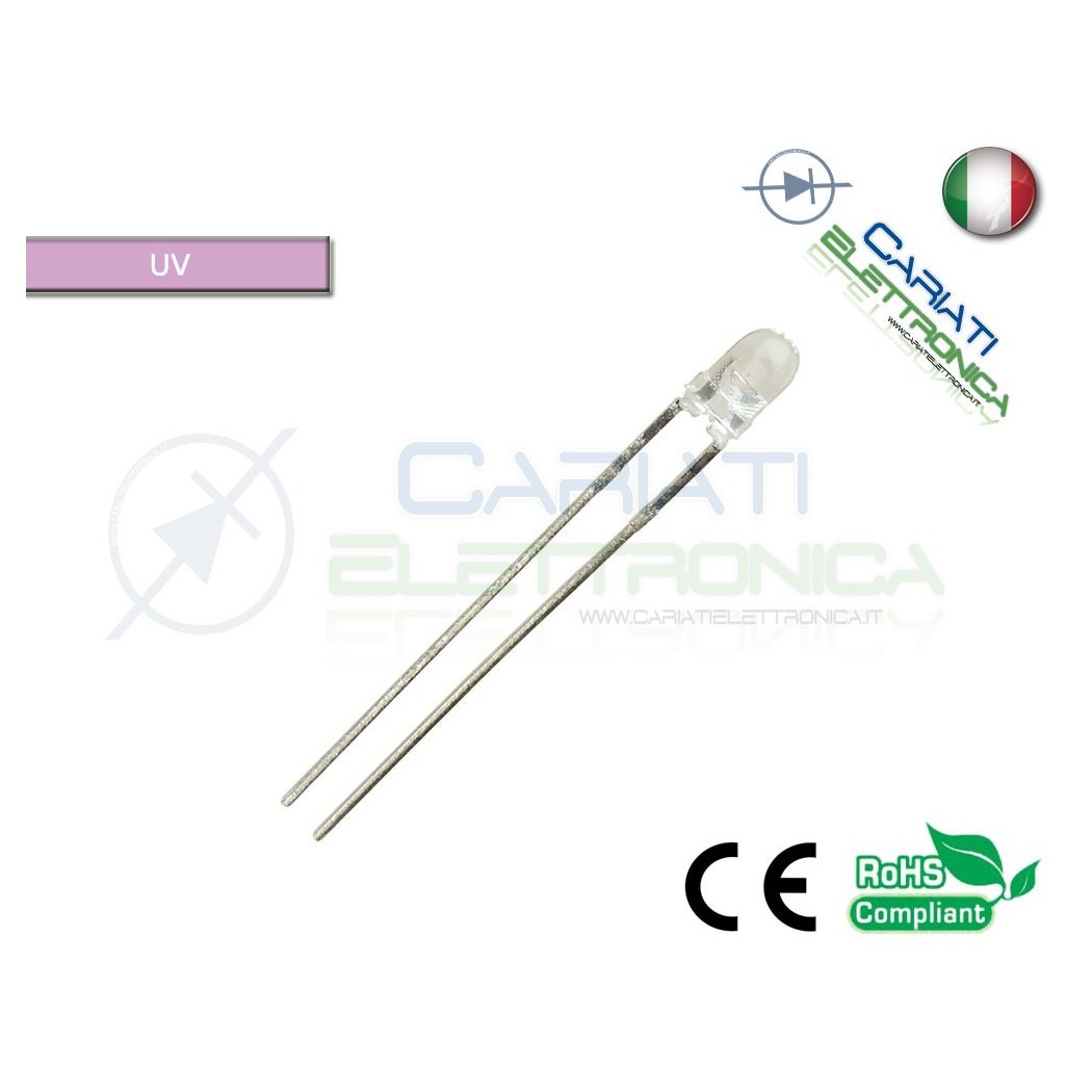 50 pz Led 3mm UV ULTRAVIOLETTO 4000mcd alta luminostitàGenerico