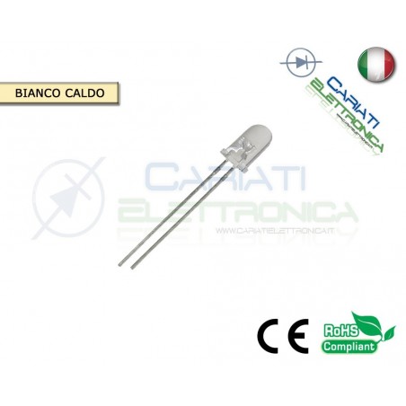 10 pz Led 5mm Bianchi Bianco Caldo 18000mcd