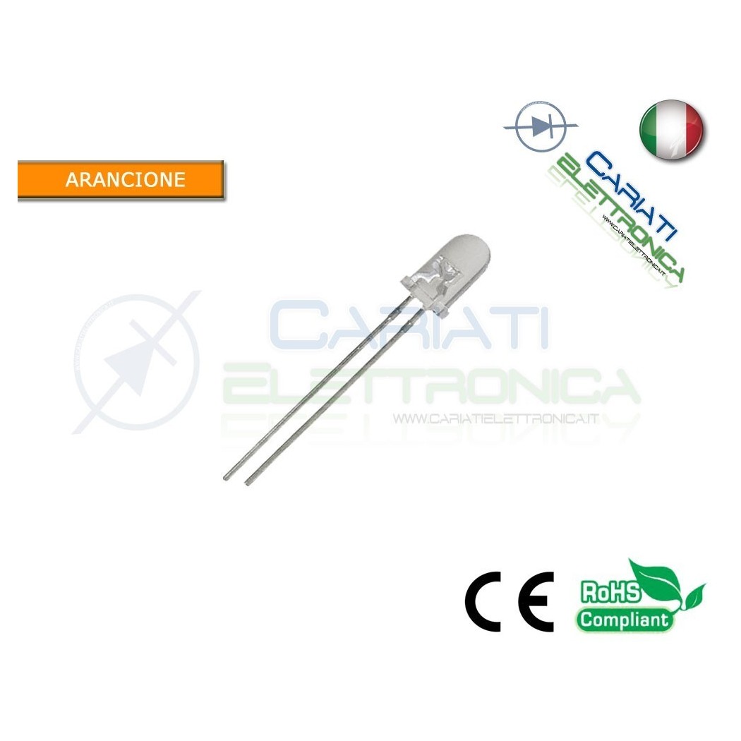 100 pz Led 5mm Arancione Arancio 8000mcd alta luminostità