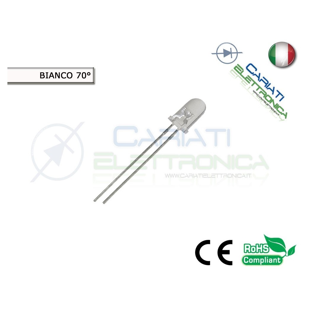 10 pz Led 5mm 70 ° Bianchi Bianco 8000mcd alta luminosità