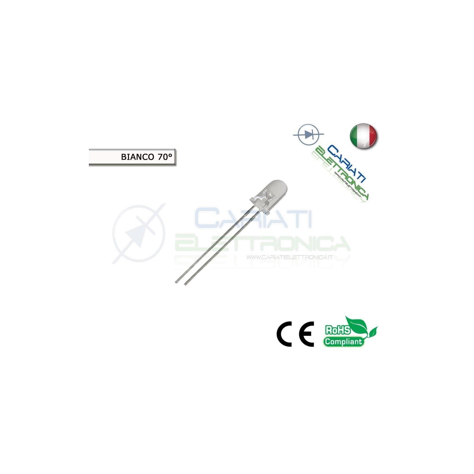 500 pz Led 5mm 70 ° Bianchi Bianco 8000mcd alta luminosità