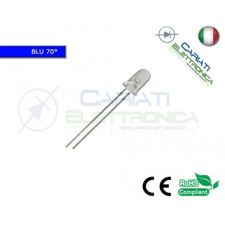 10 pz Led 5mm 70 ° Blu 3000mcd alta luminosità