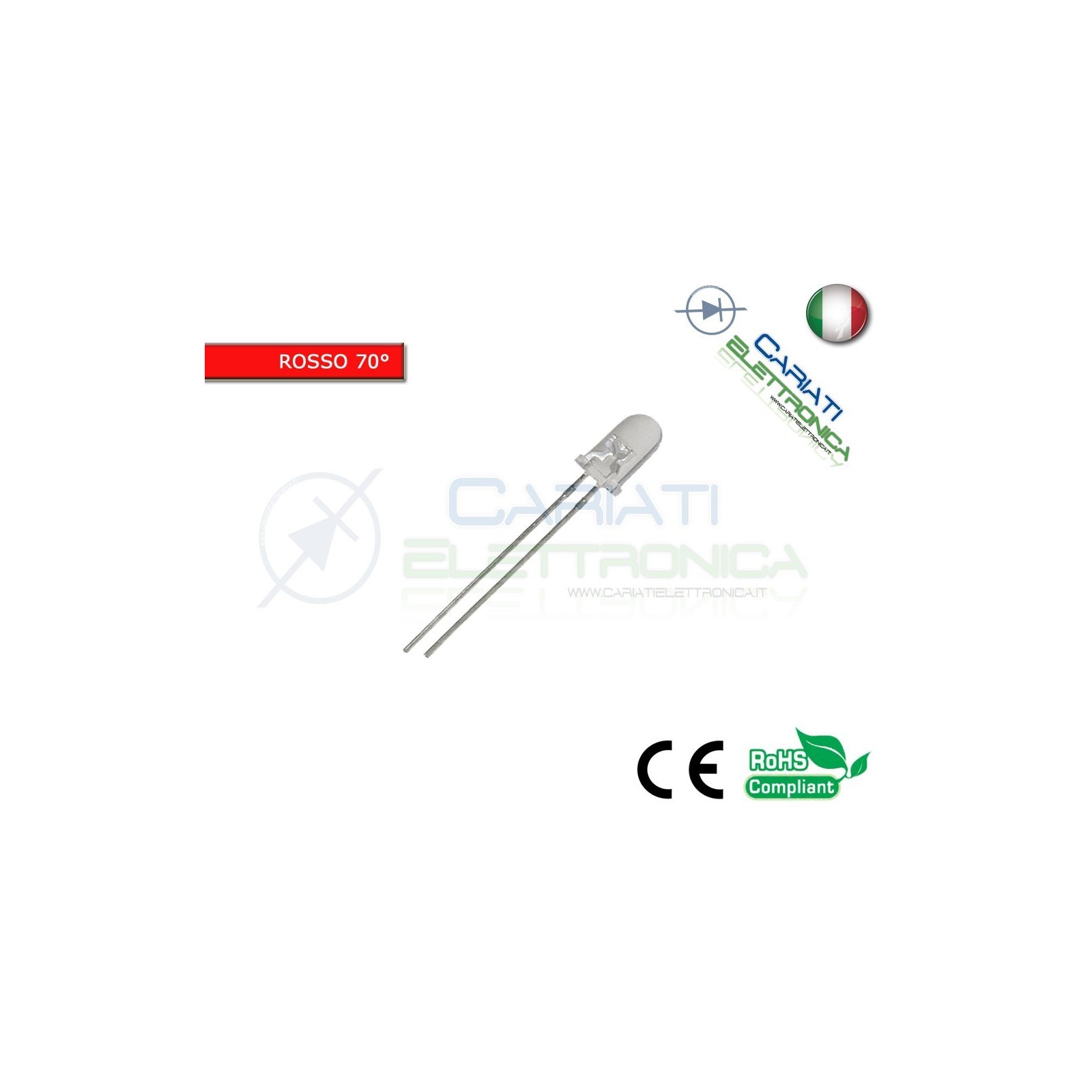 10 pz Led 5mm 70 ° Rossi Rosso 3000mcd alta luminosità