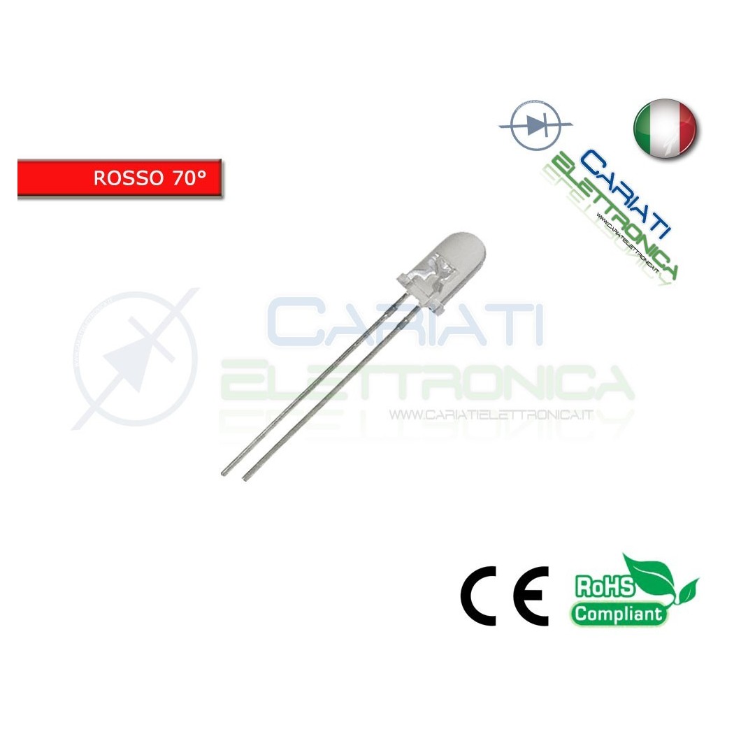 10 pz Led 5mm 70 ° Rossi Rosso 3000mcd alta luminosità
