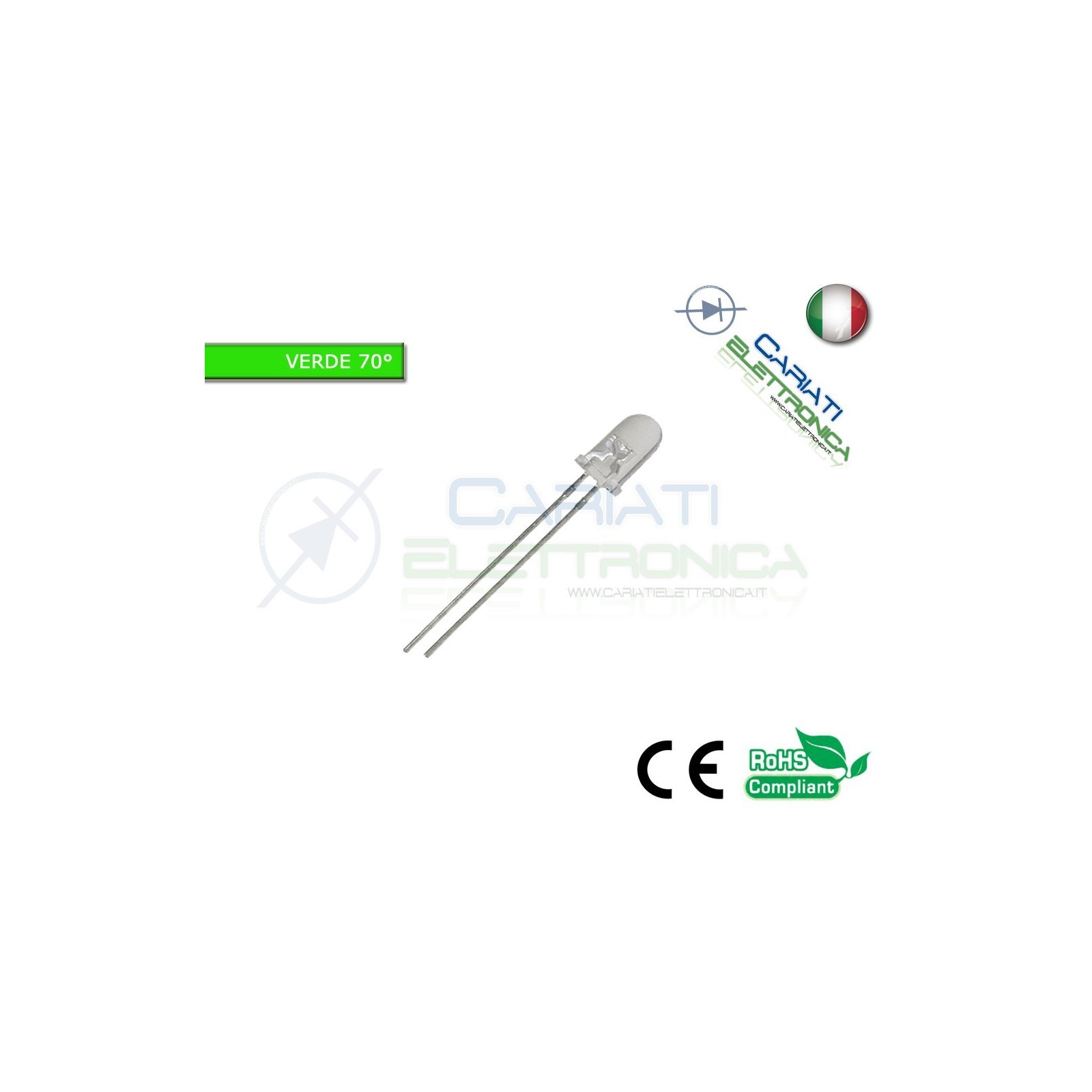 10 pz Led 5mm 70 ° Verdi Verde 8000mcd alta luminosità